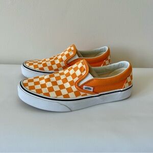 Vans Classic Orange and White Checkered Slip-Ons
